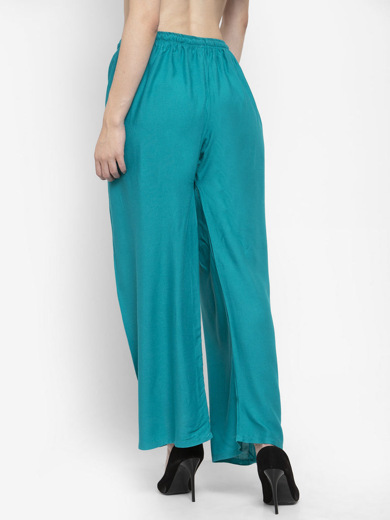 Women's Solid Turquoise & Pista Green Rayon Palazzo (Pack Of 2)