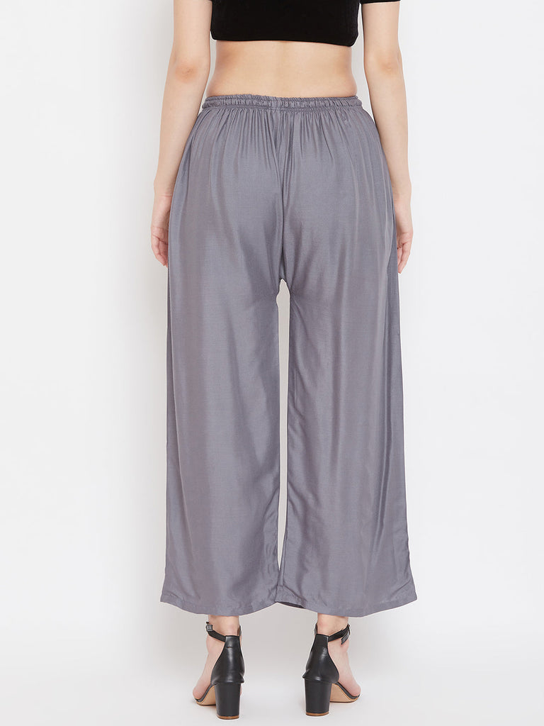 Women's Solid Grey & Pista Green Rayon Palazzo (Pack Of 2)