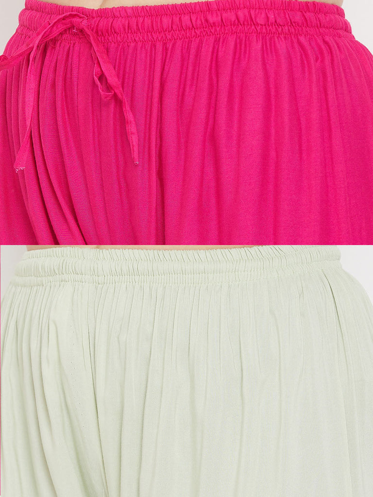 Women's Solid Magenta & Pista Green Rayon Palazzo (Pack Of 2)