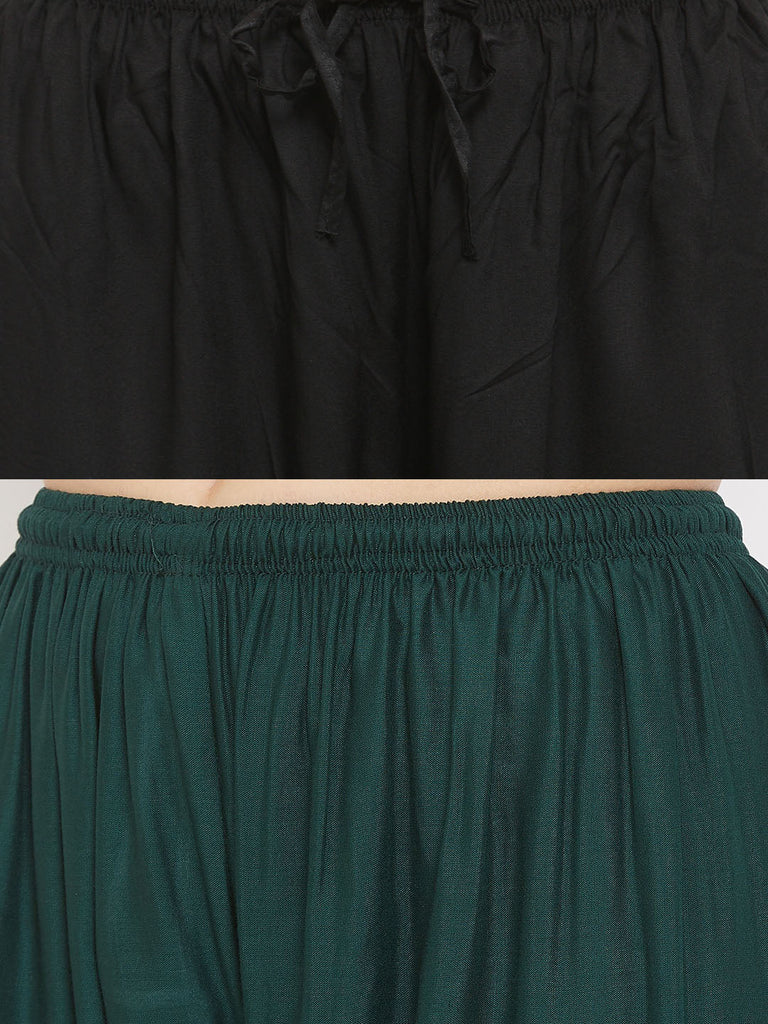 Women's Solid Black & Bottle Green Rayon Palazzo (Pack Of 2)