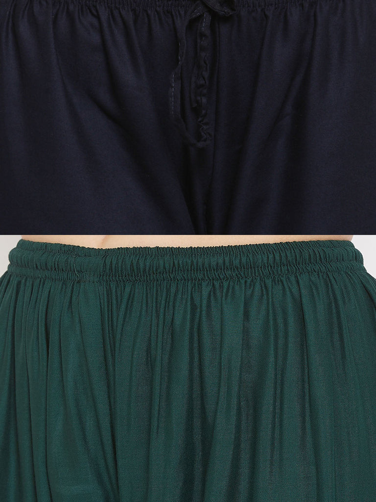 Women's Solid Navy Blue & Bottle Green Rayon Palazzo (Pack Of 2)