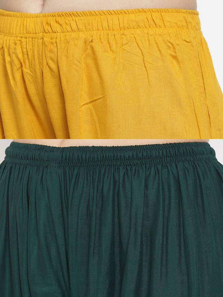 Women's Solid Mustard & Bottle Green Rayon Palazzo (Pack Of 2)