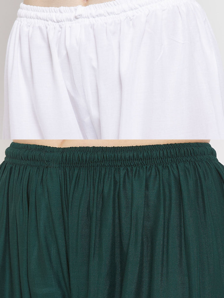 Women's Solid White & Bottle Green Rayon Palazzo (Pack Of 2)
