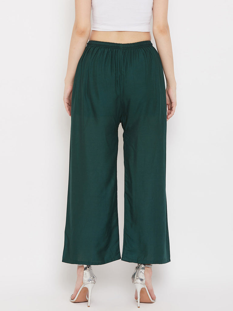 Women's Solid Fawn & Bottle Green Rayon Palazzo (Pack Of 2)