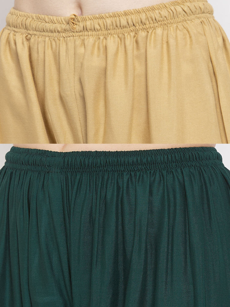 Women's Solid Fawn & Bottle Green Rayon Palazzo (Pack Of 2)
