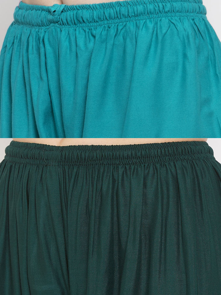 Women's Solid Turquoise & Bottle Green Rayon Palazzo (Pack Of 2)