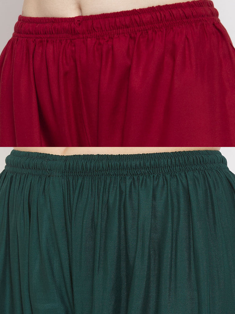 Women's Solid Maroon & Bottle Green Rayon Palazzo (Pack Of 2)