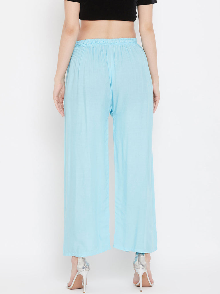 Women's Solid Sky Blue & Bottle Green Rayon Palazzo (Pack Of 2)