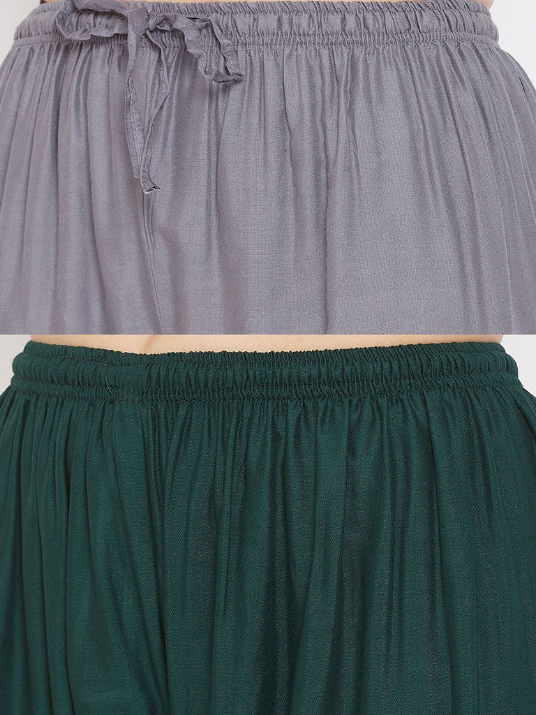 Women's Solid Grey & Bottle Green Rayon Palazzo (Pack Of 2)