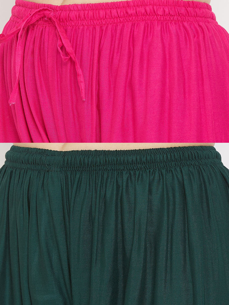 Women's Solid Magenta & Bottle Green Rayon Palazzo (Pack Of 2)