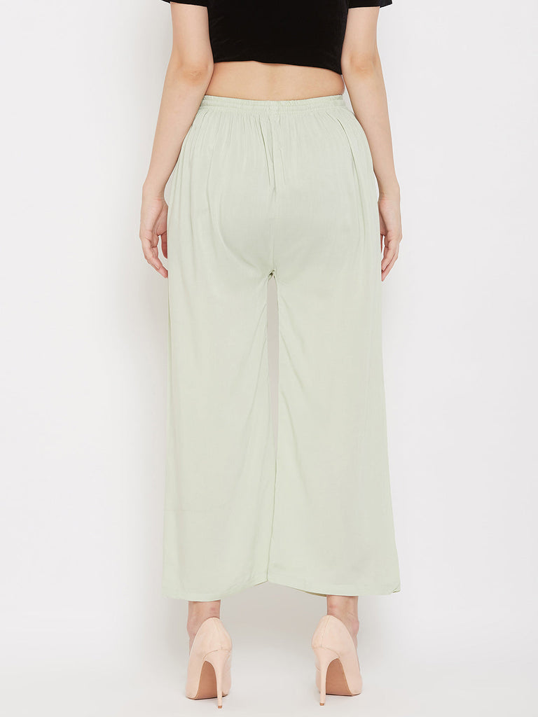 Women's Solid Pista Green & Bottle Green Rayon Palazzo (Pack Of 2)