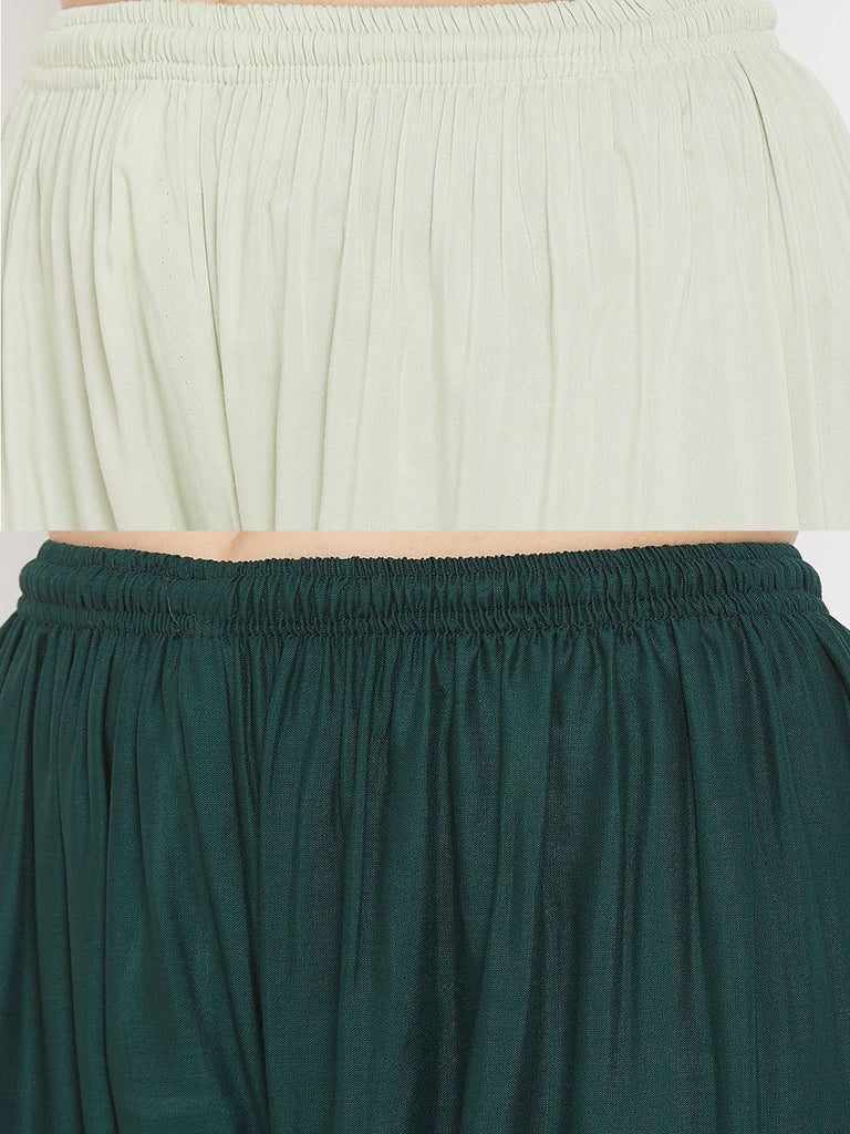 Women's Solid Pista Green & Bottle Green Rayon Palazzo (Pack Of 2)