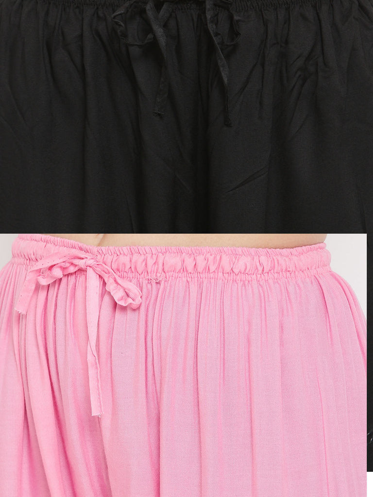 Women's Solid Black & Pink Rayon Palazzo (Pack Of 2)