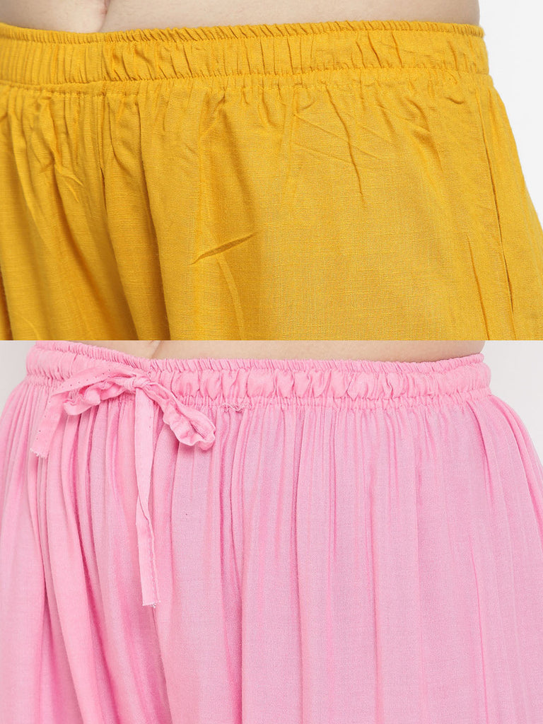 Women's Solid Mustard & Pink Rayon Palazzo (Pack Of 2)