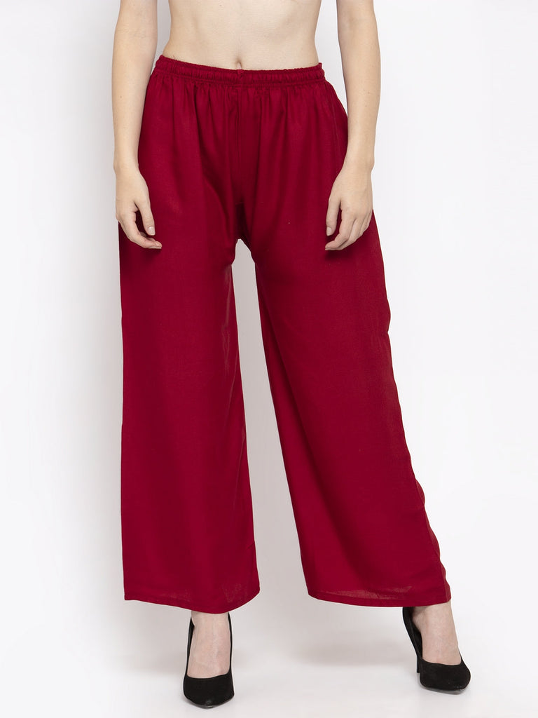 Women's Solid Maroon & Pink Rayon Palazzo (Pack Of 2)