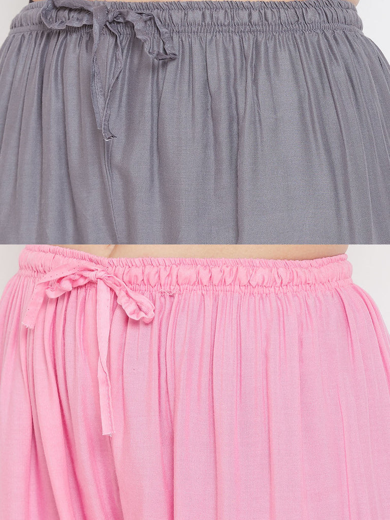 Women's Solid Grey & Pink Rayon Palazzo (Pack Of 2)