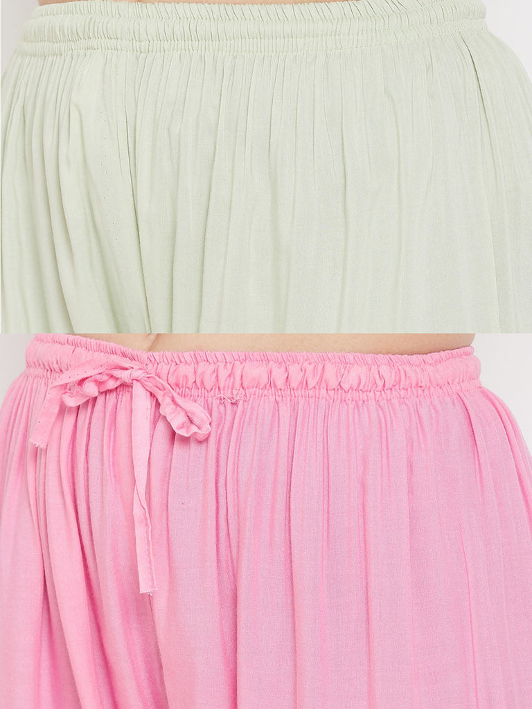 Women's Solid Pista Green & Pink Rayon Palazzo (Pack Of 2)