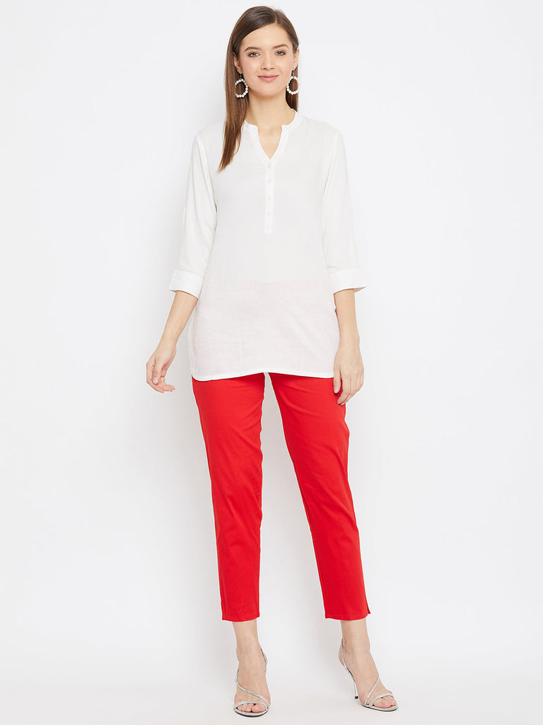 Women's Red Regular Fit Solid Pants