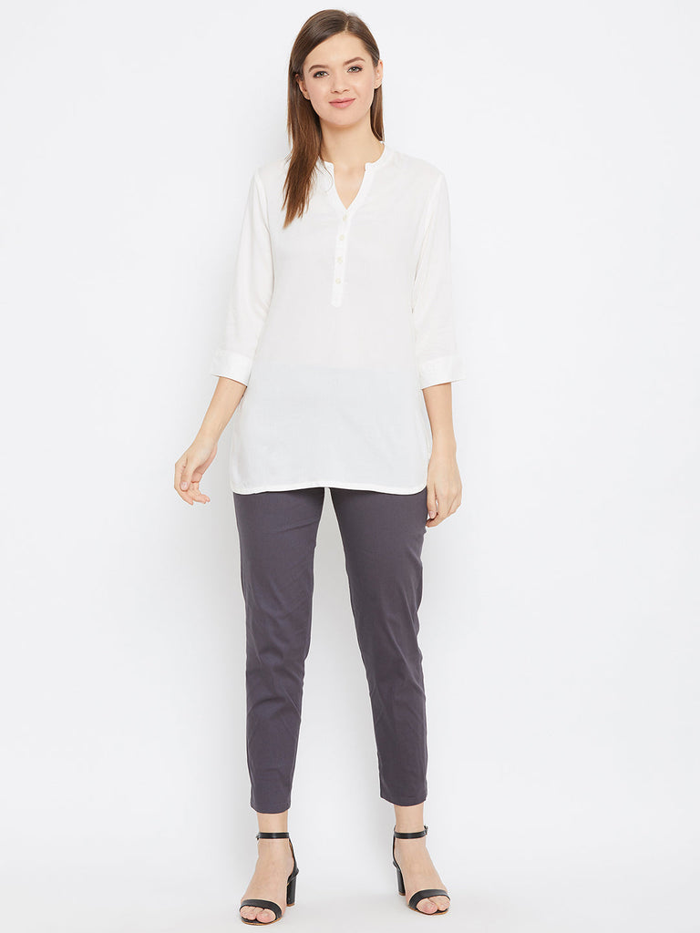 Women's Grey Regular Fit Solid Pants