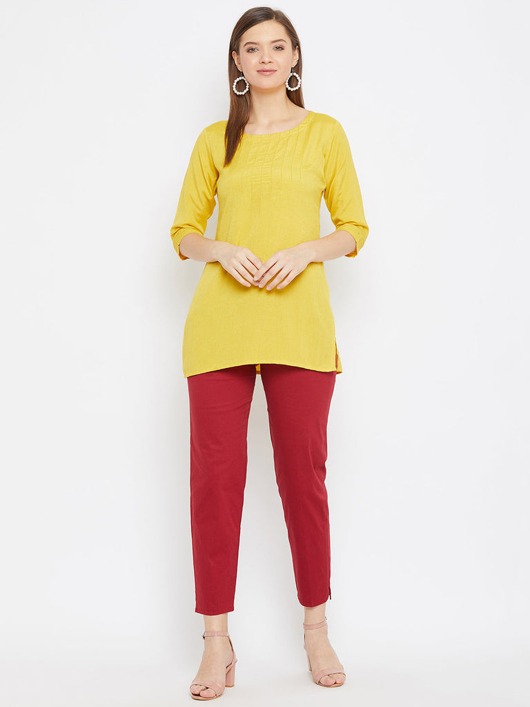Women's Maroon Regular Fit Solid Pants