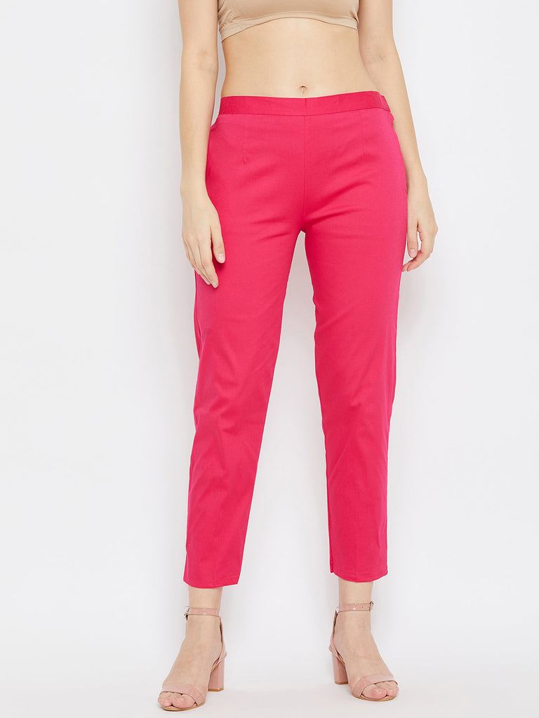 Women's Magenta Regular Fit Solid Pants