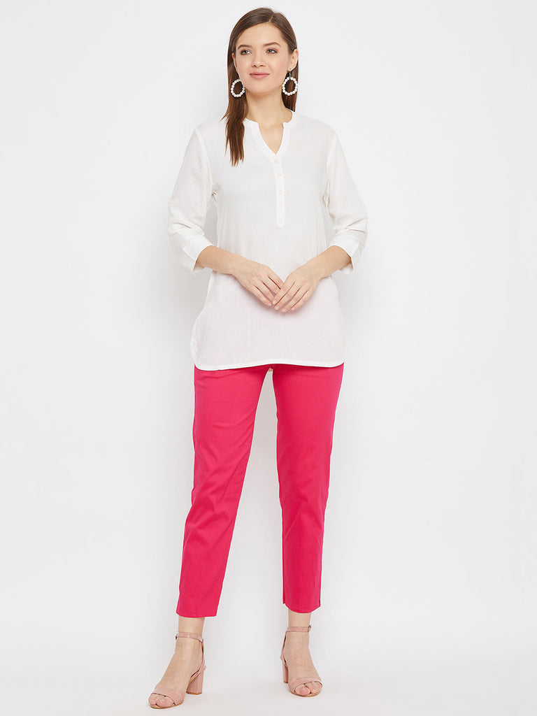 Women's Magenta Regular Fit Solid Pants