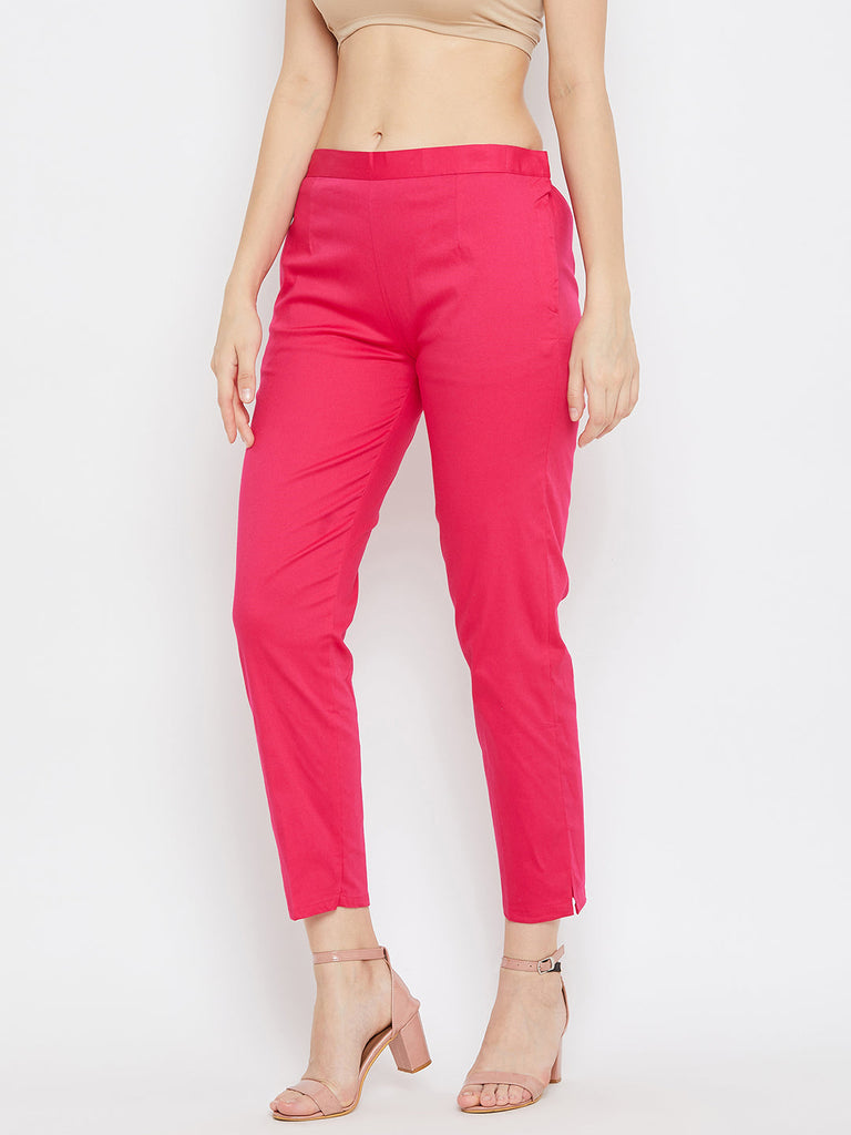Women's Magenta Regular Fit Solid Pants