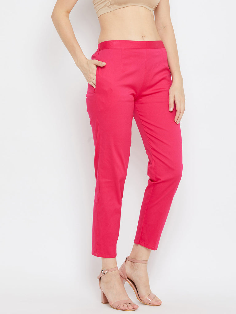 Women's Magenta Regular Fit Solid Pants