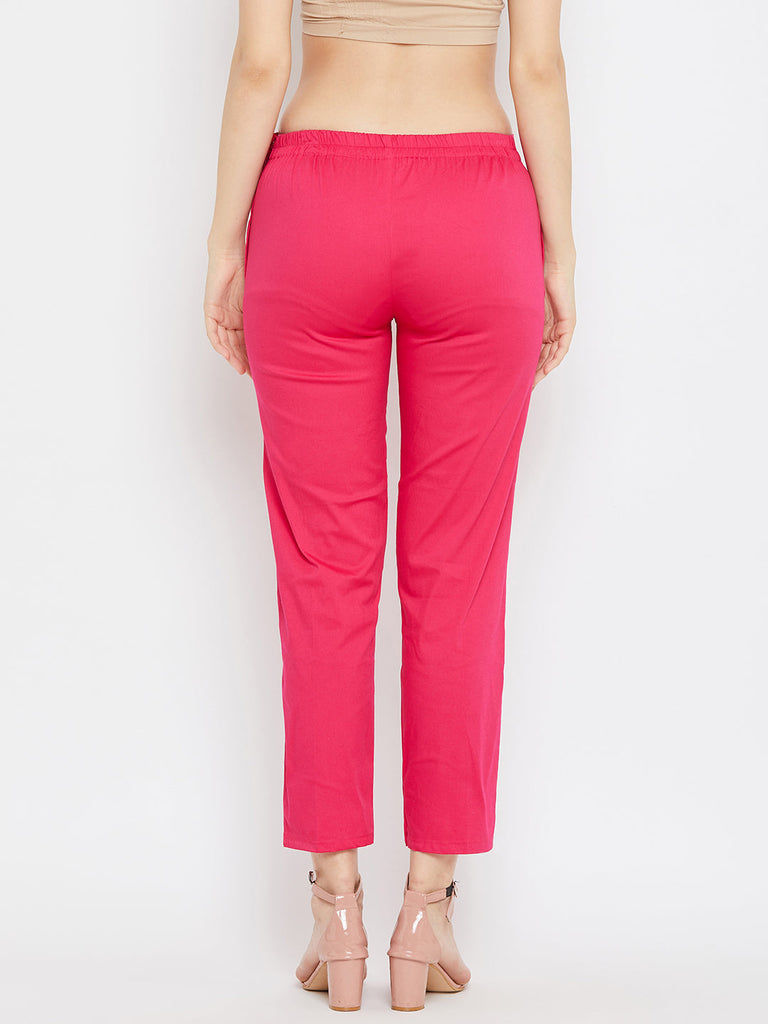 Women's Magenta Regular Fit Solid Pants
