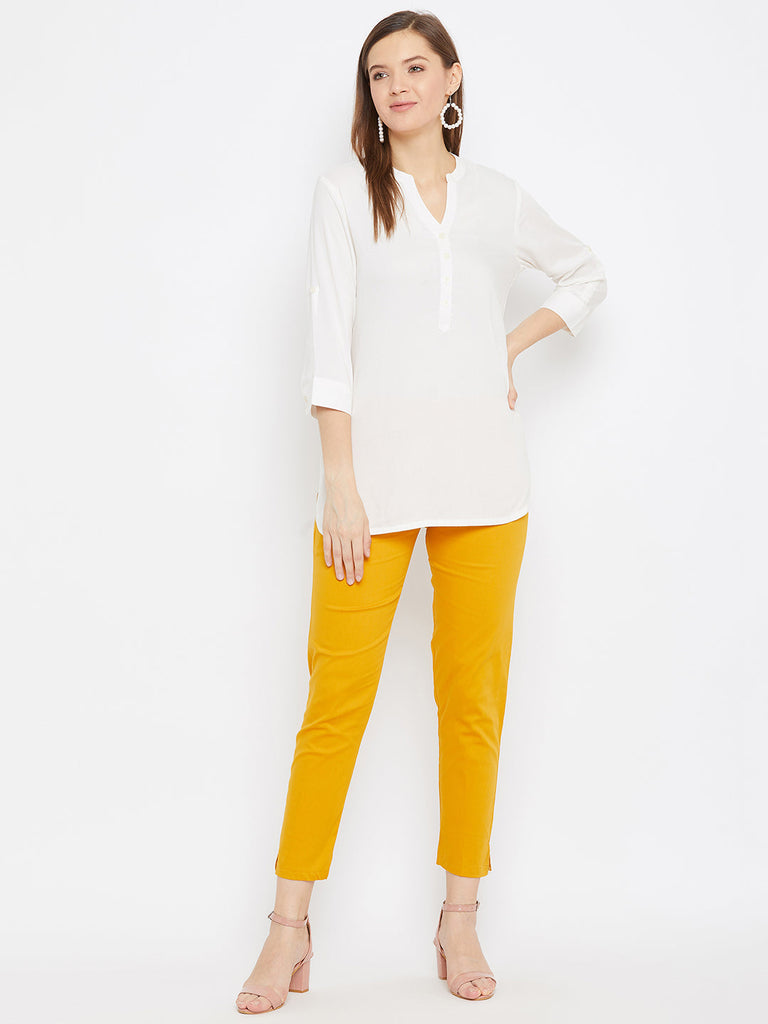 Women's Mustard Regular Fit Solid Pants