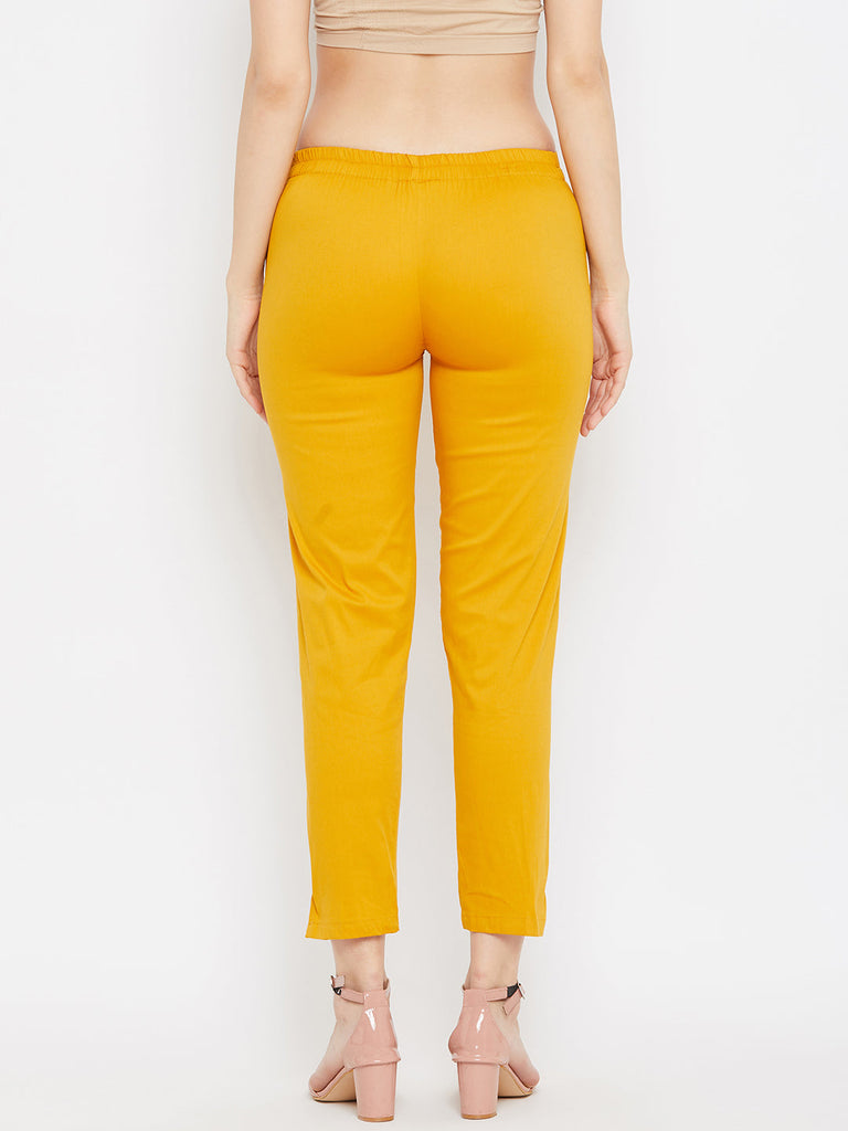Women's Mustard Regular Fit Solid Pants