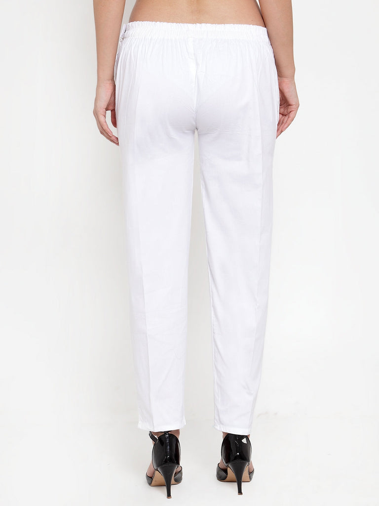 Women's White Regular Fit Solid Pants