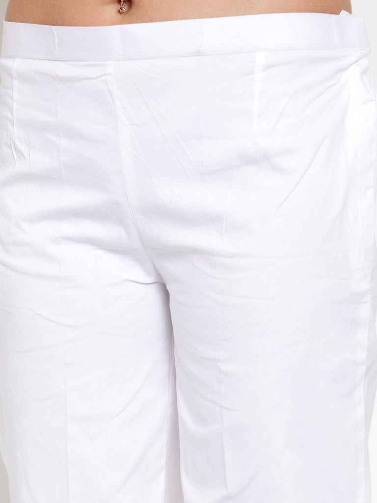 Women's White Regular Fit Solid Pants