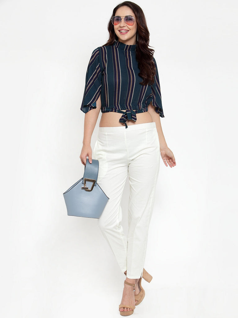 Women's Off-White Regular Fit Solid Pants