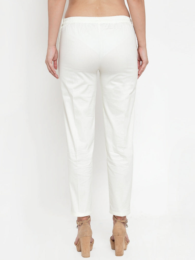 Women's Off-White Regular Fit Solid Pants