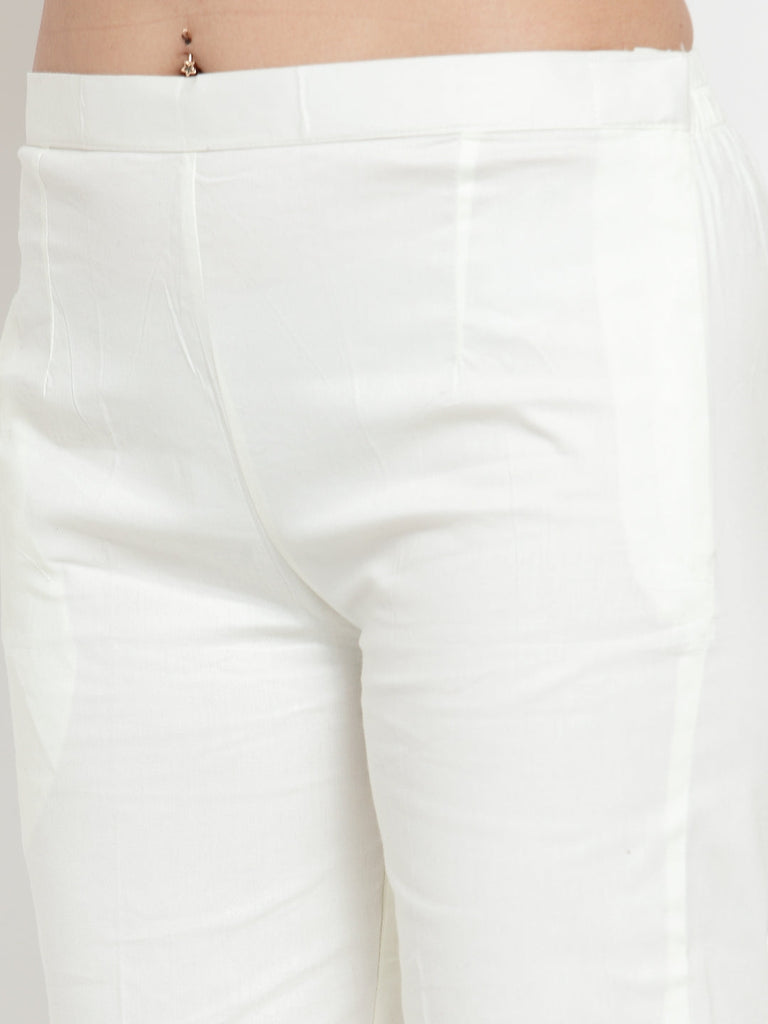 Women's Off-White Regular Fit Solid Pants