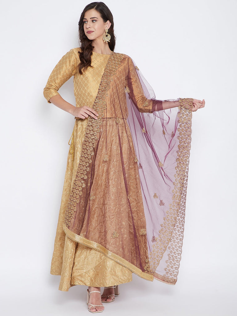 Women's Purple Embellished Poly Silk Dupatta