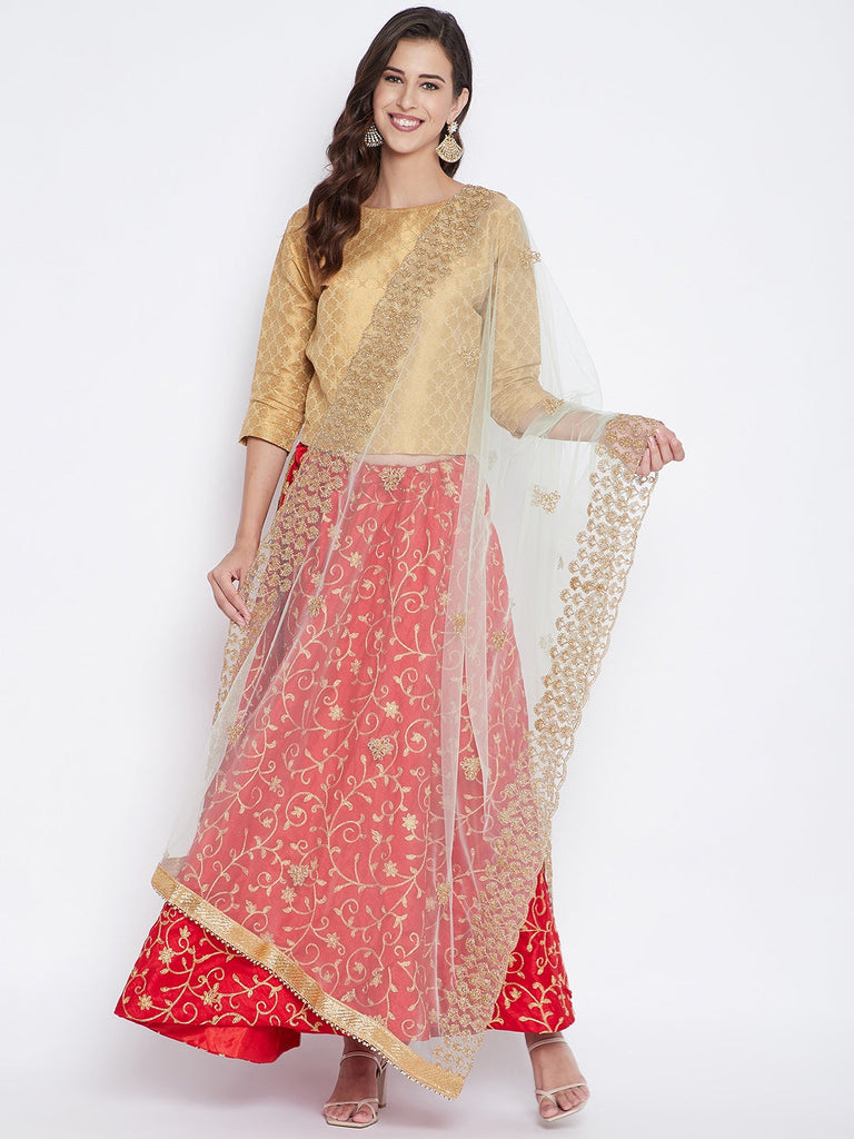 Women's Golden Embellished Net Dupatta