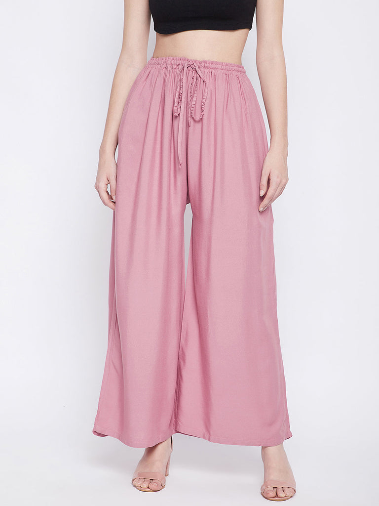 Women's Light Pink Solid Rayon Sharara