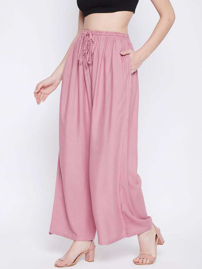 Women's Light Pink Solid Rayon Sharara