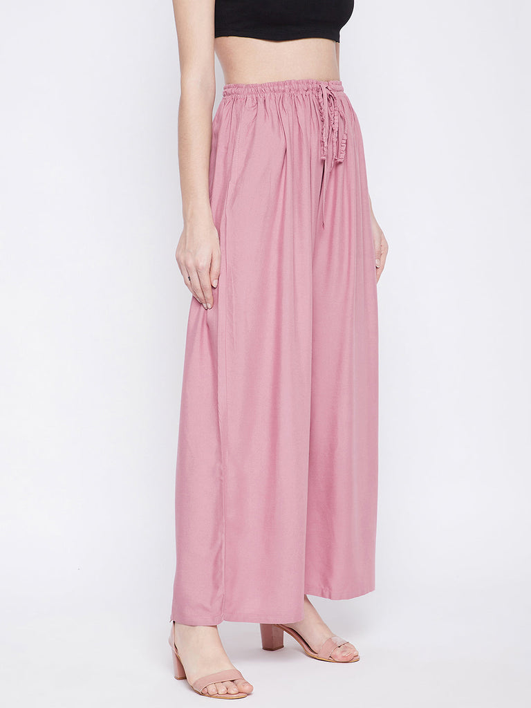 Women's Light Pink Solid Rayon Sharara