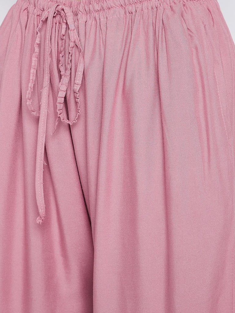 Women's Light Pink Solid Rayon Sharara