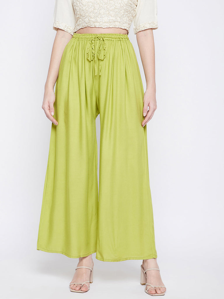 Women's Parrot Green Solid Rayon Sharara
