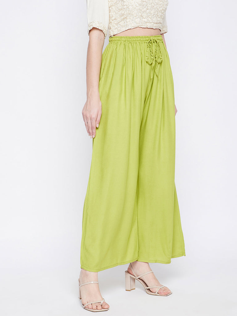 Women's Parrot Green Solid Rayon Sharara