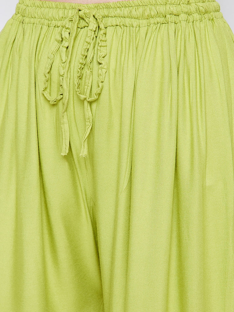 Women's Parrot Green Solid Rayon Sharara