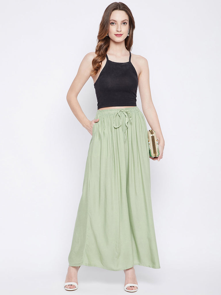 Women's Pista Green Solid Rayon Sharara