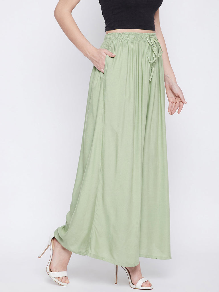 Women's Pista Green Solid Rayon Sharara