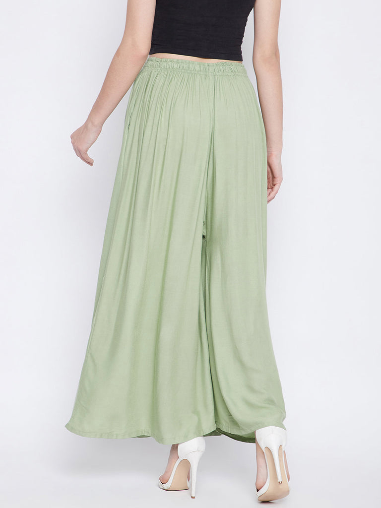 Women's Pista Green Solid Rayon Sharara