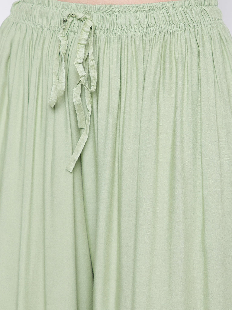 Women's Pista Green Solid Rayon Sharara