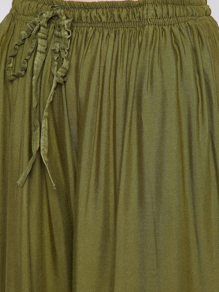 Women's Olive Green Solid Rayon Sharara